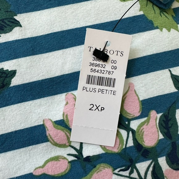 Talbots Tee Shirt Top Women's Plus 2XP Sleeve 3/4 Top Cotton Stretch Floral NWT - Picture 6 of 12